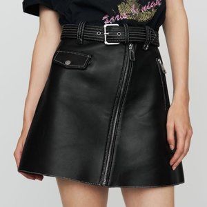 Maje Black Jouki Leather Mini Skirt